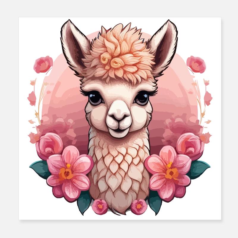 Alpaga doux aux fleurs Poster 20 x 20 cm
