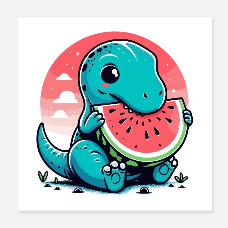 Mignon T-Rex Watermelon Cadeau d’été Poster 20 x 20 cm