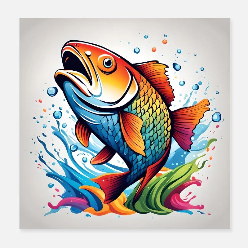 Trout Fish Colored Poster 8" x 8" (20x20 cm)