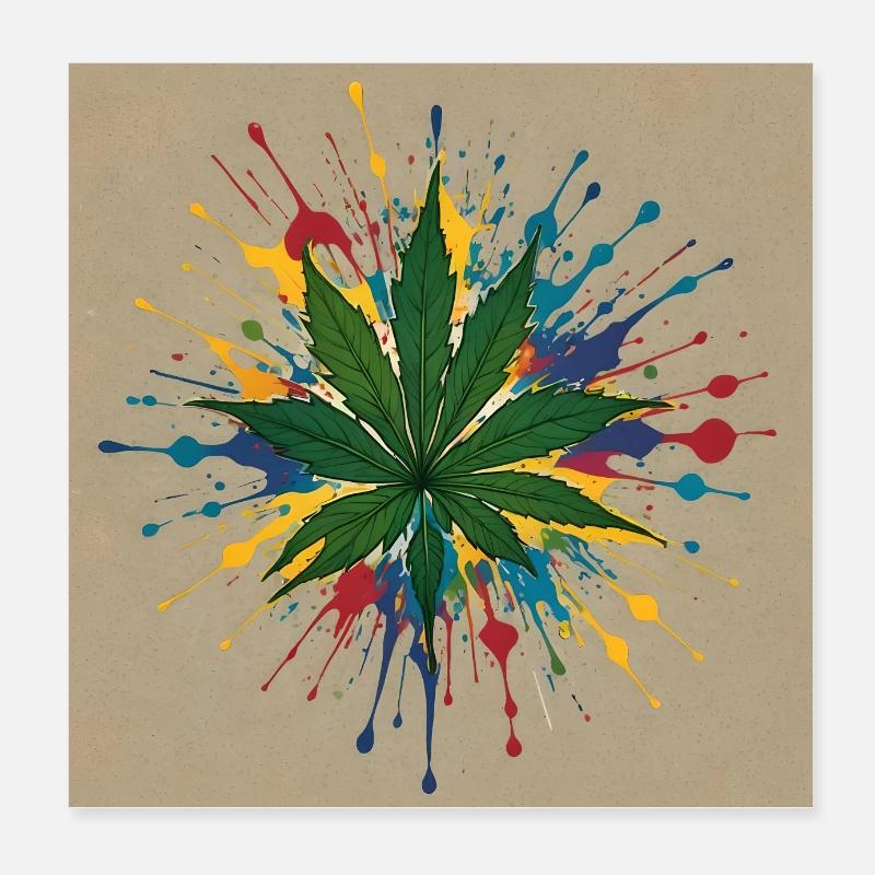 Feuille de chanvre colorée Poster 20 x 20 cm