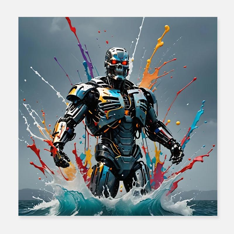 Roboter farbig Poster 20x20 cm