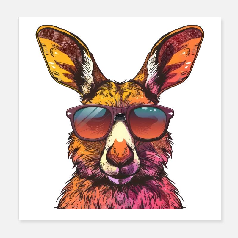 Funny Kangaroo Sunglasses Poster 8" x 8" (20x20 cm)