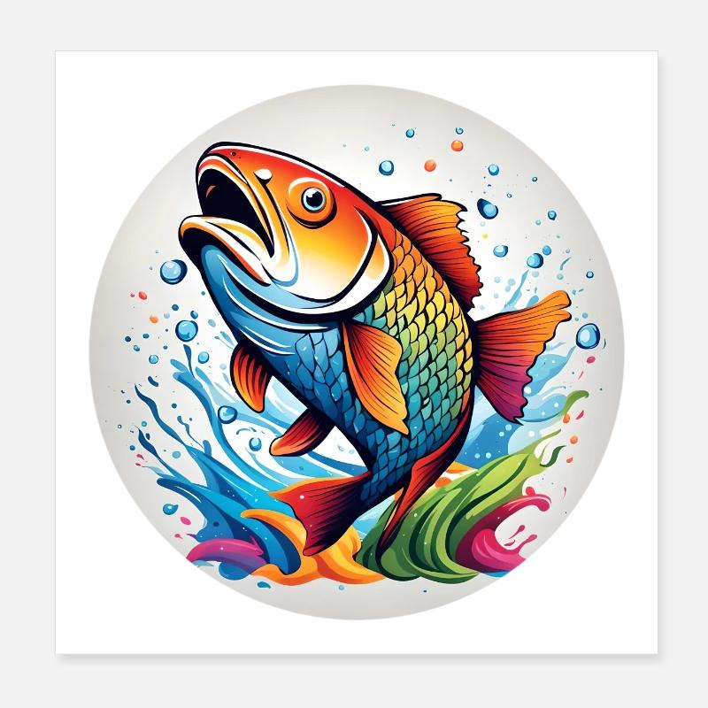 Fisch runder Batch Poster 20x20 cm
