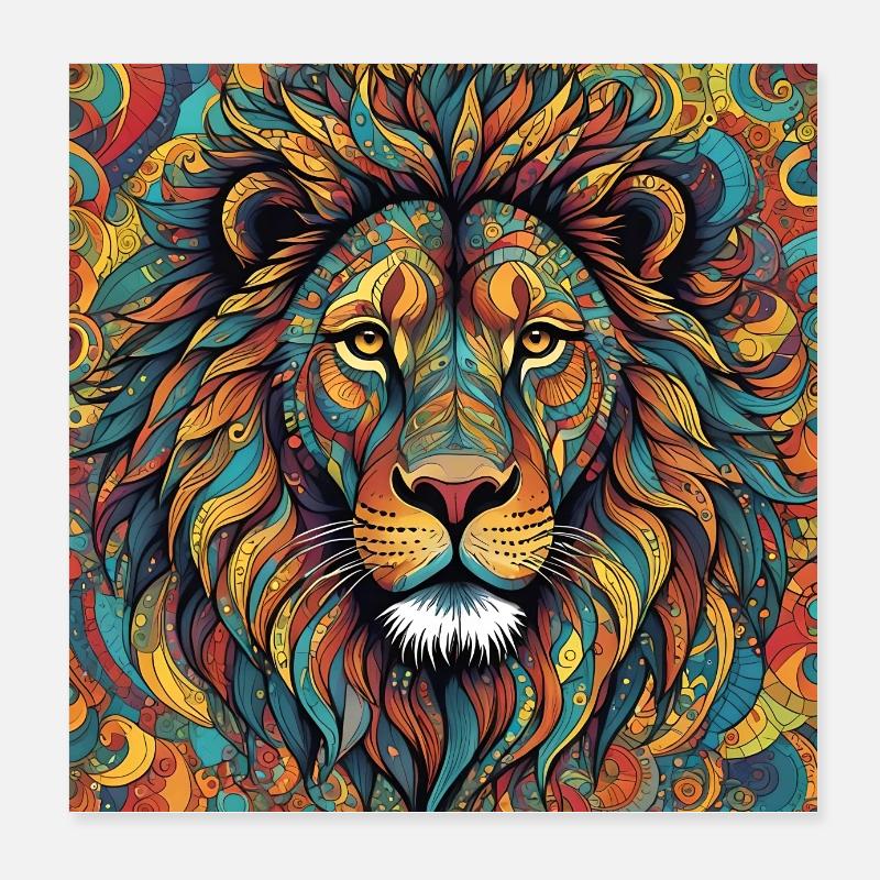 Löwe farbig Poster 20x20 cm