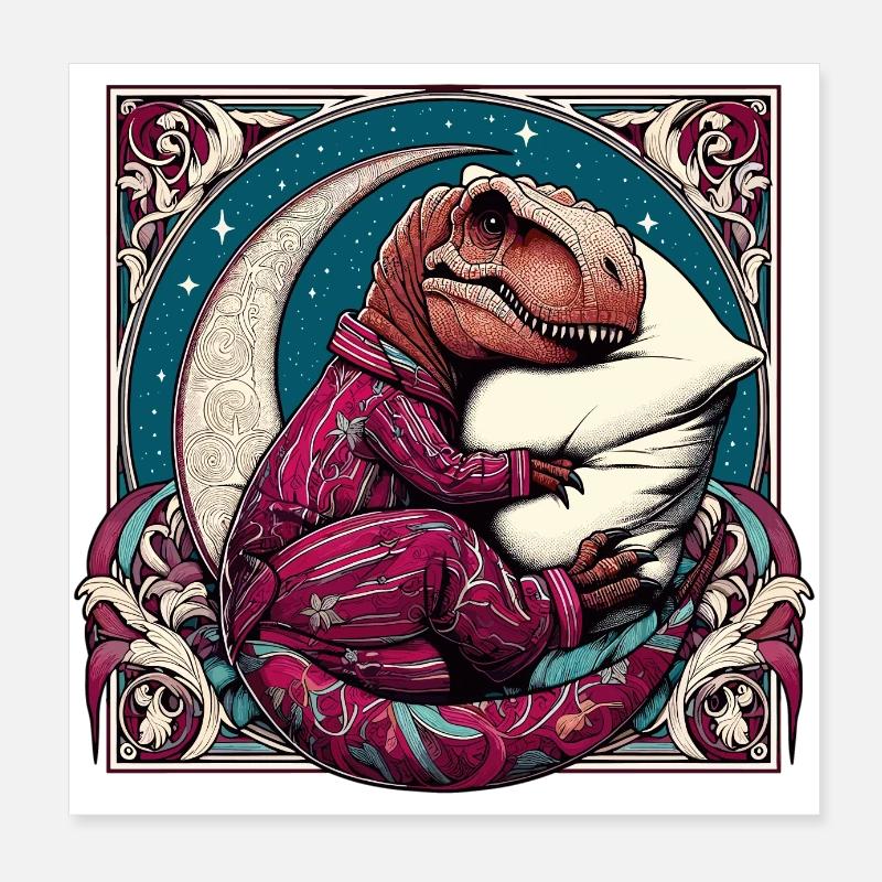 T-Rex Sleeping Hobby Gift Poster 8" x 8" (20x20 cm)
