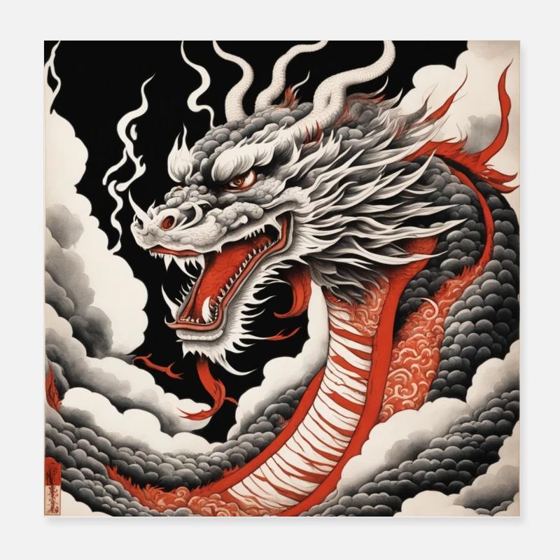 Vintage Style Drache 4 - Rot Poster 20x20 cm