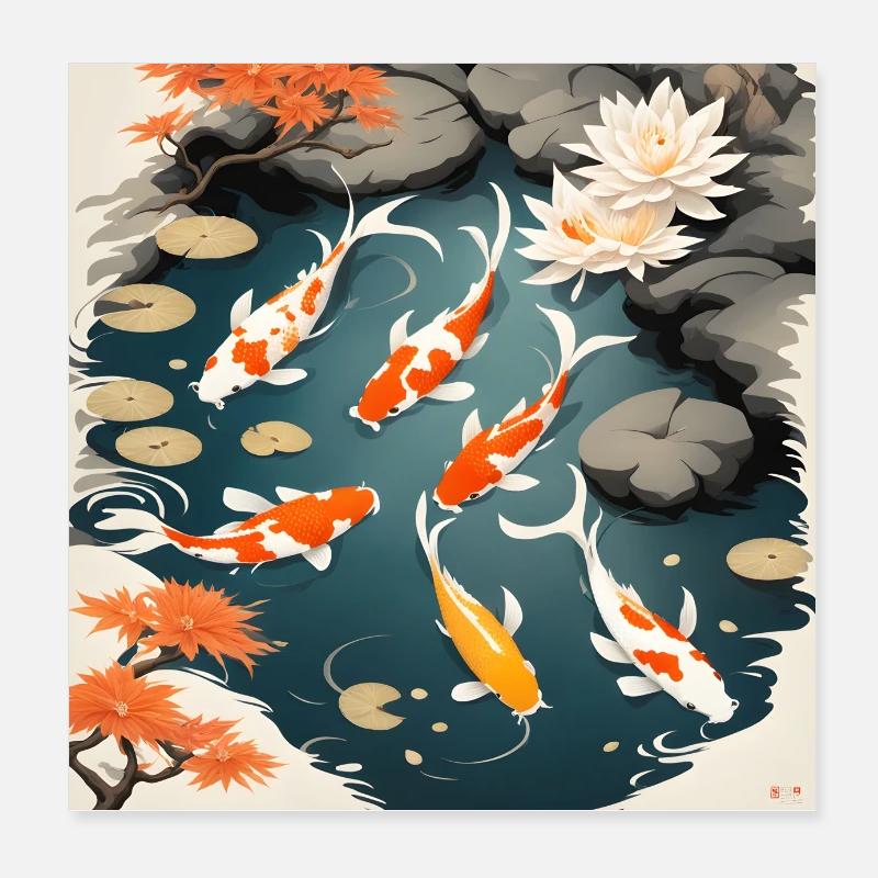 Étang de carpes koï 2 Poster 20 x 20 cm
