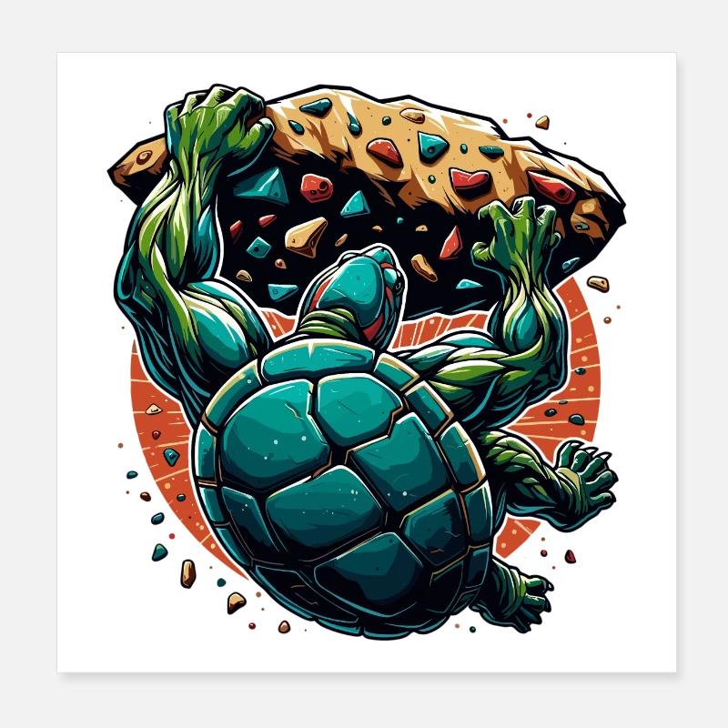 Bouldering Turtle Climbing Gift Poster 8" x 8" (20x20 cm)