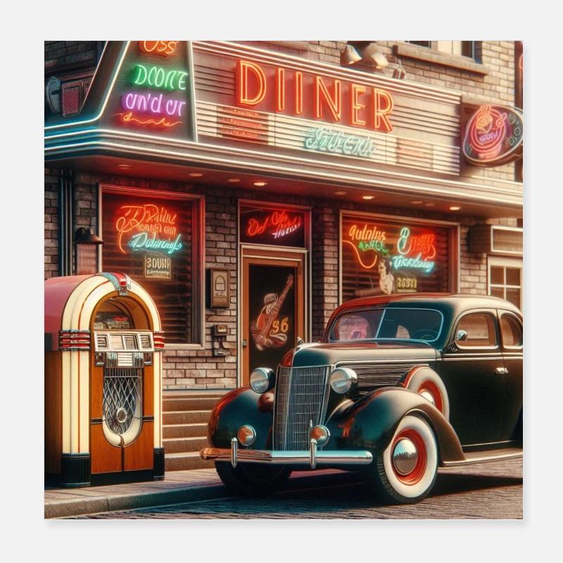 Jukebox-Abendessen Poster 20x20 cm