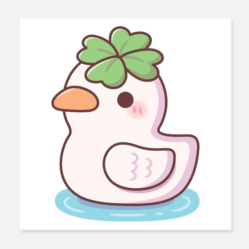 Cute Lucky Ducky Four Leaf Clover Poster 8" x 8" (20x20 cm)
