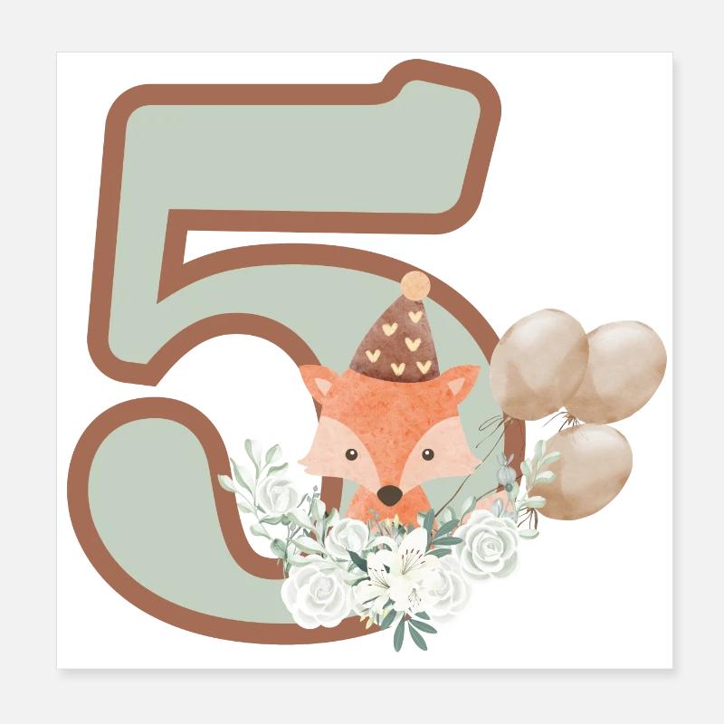 5. Geburtstag Fuchs Blumen Poster 20x20 cm