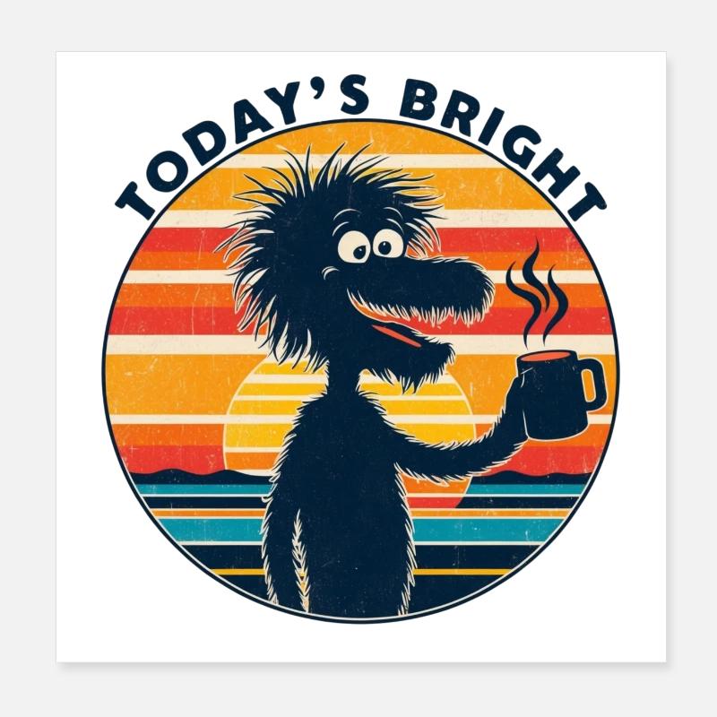 Caveman Drinking Coffee in Vintage Style Poster 8" x 8" (20x20 cm)