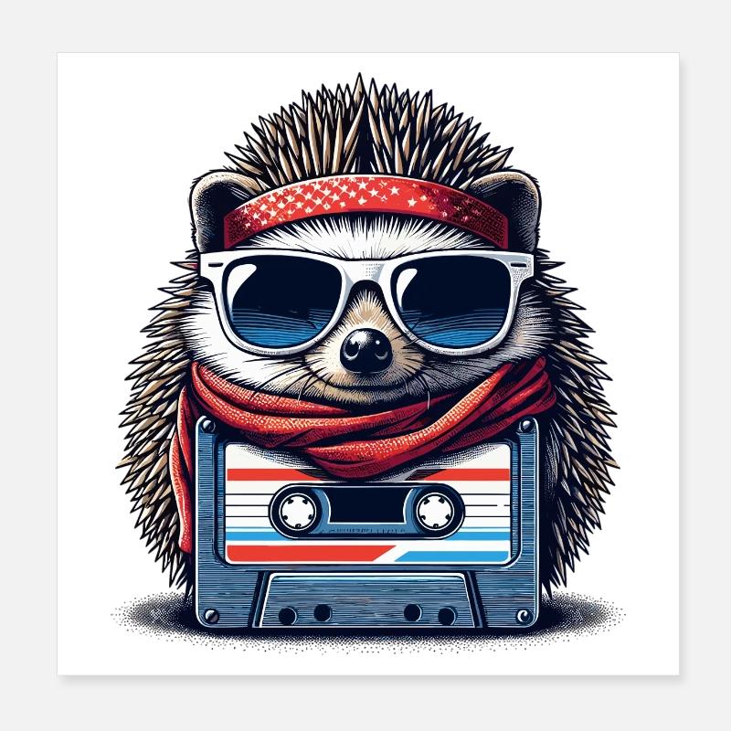 Hedgehog Compact Cassette Cassette Tape Gift Poster 8" x 8" (20x20 cm)