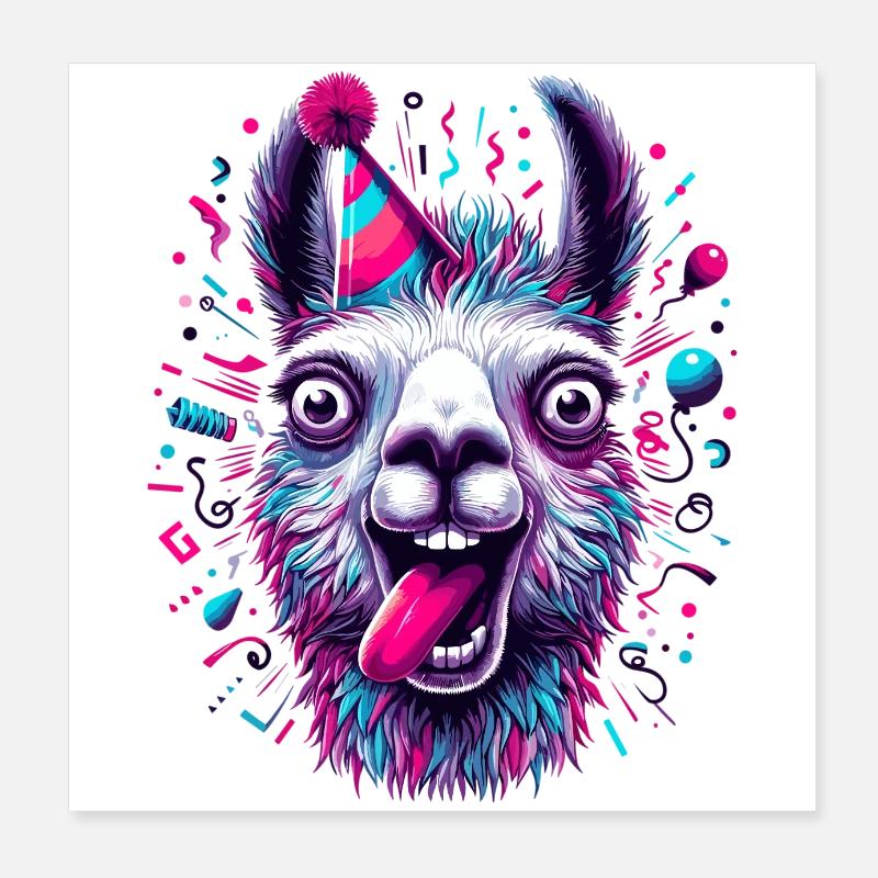 Party Llama Celebrate Gift Poster 8" x 8" (20x20 cm)