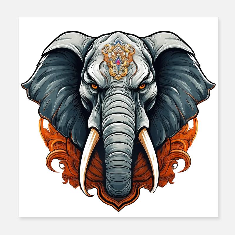 Éléphant combatif sauvage en colère pugnace Poster 20 x 20 cm