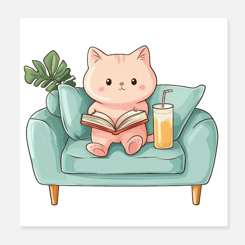 Katze sitzt auf dem Sofa Poster 20x20 cm