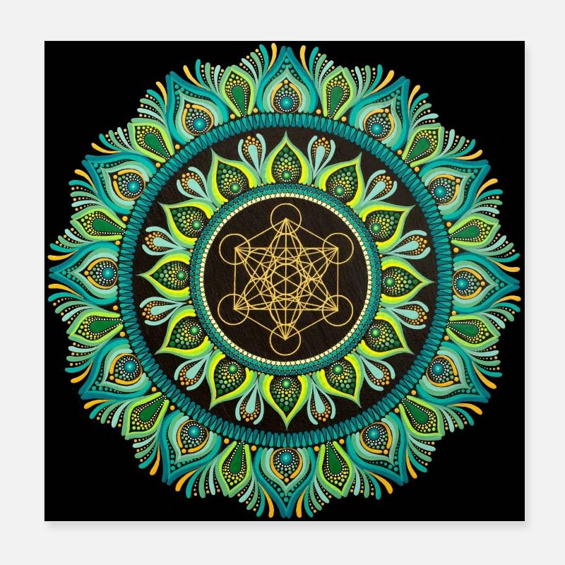 Métatron vert | Géométrie sacrée | Peinture à points Poster 20 x 20 cm