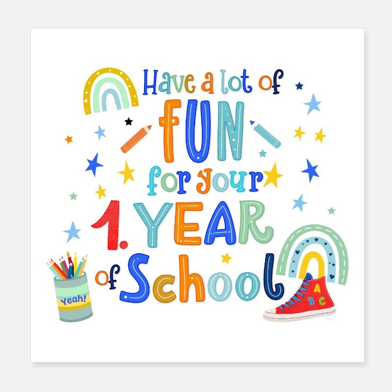 Scuola, Prima Elementare - Poster 20x20 cm - bianco