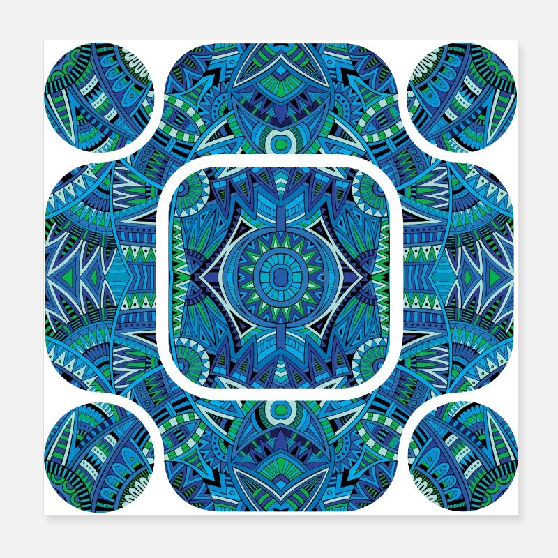 Abstrait Aztèque Bleu Poster 20 x 20 cm