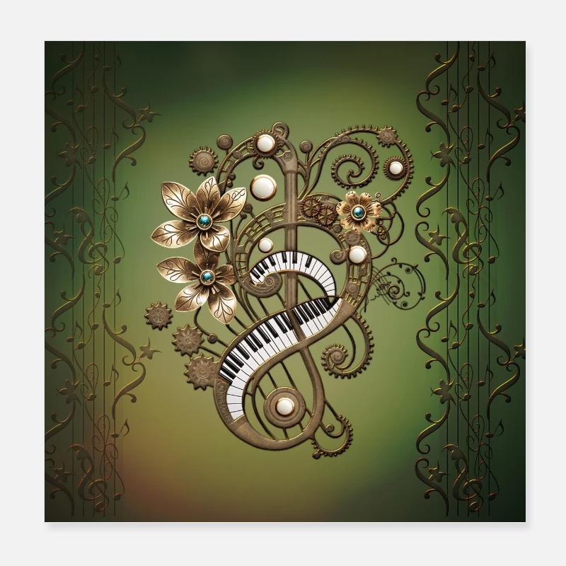 Clavier de piano steampunk incurvé. Poster 20 x 20 cm