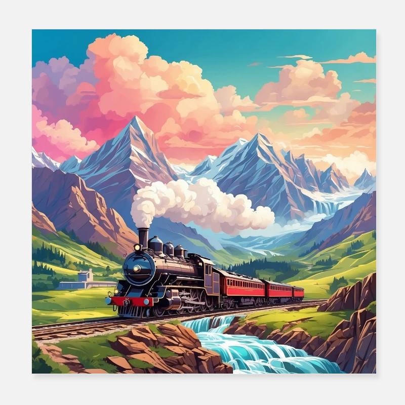 Nostalgischer Eisenbahnzug mit Dampflok Poster 20x20 cm