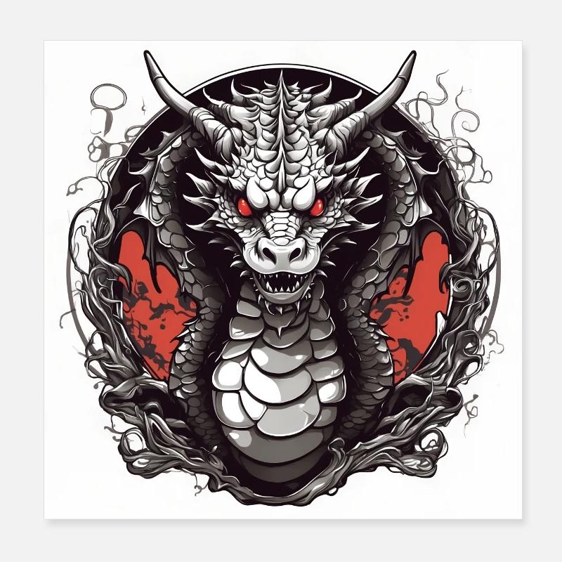Motif dragon avec cornes Poster 20 x 20 cm