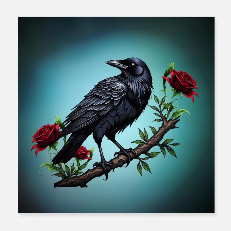 Elegante Krähe, majestätisch sitzend Poster 20x20 cm