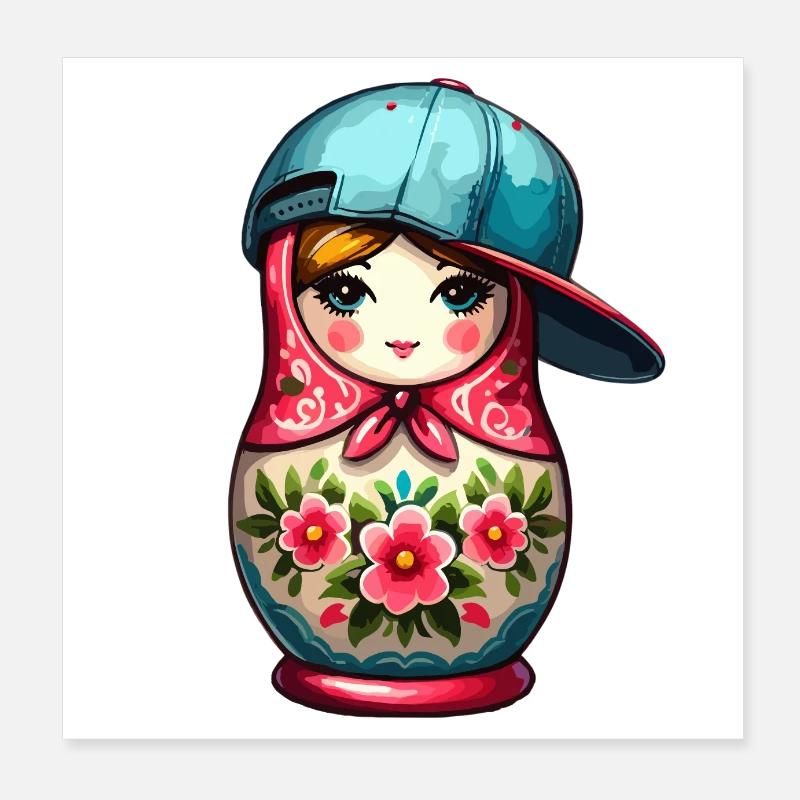 Matrjoschka cool Cappy Kappe Geschenk Poster 20x20 cm