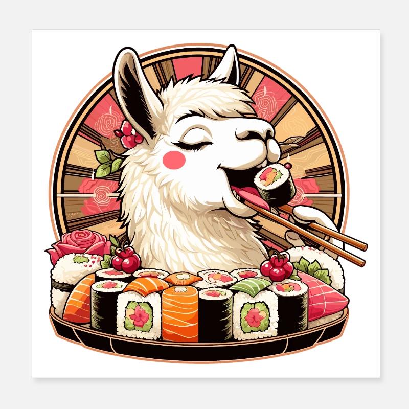 Sushi Lama Maki Geschenk Poster 20x20 cm