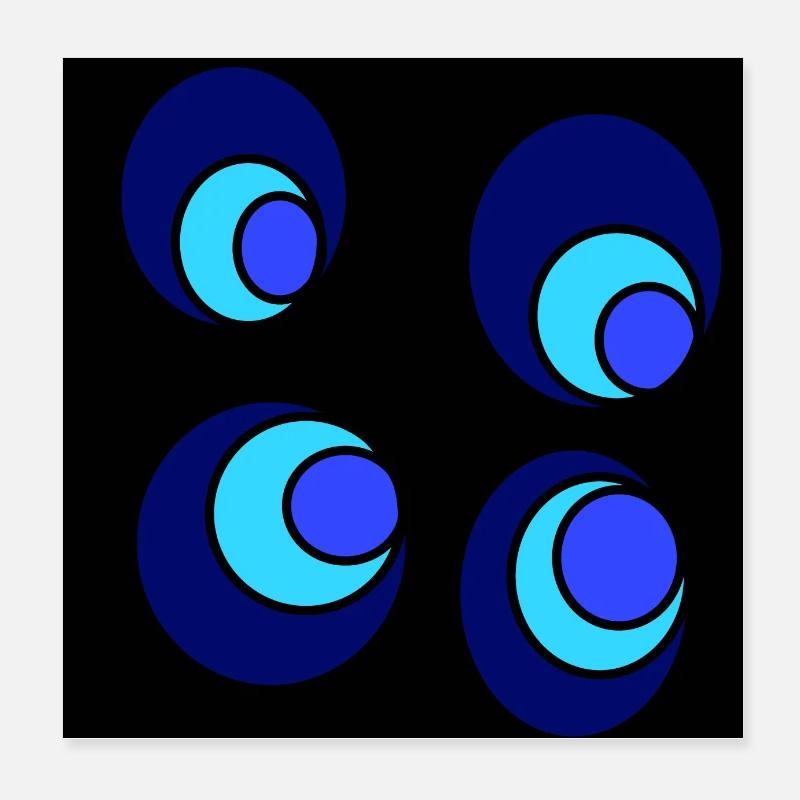 Cercles sur cercles bleus et bleu clair Poster 20 x 20 cm