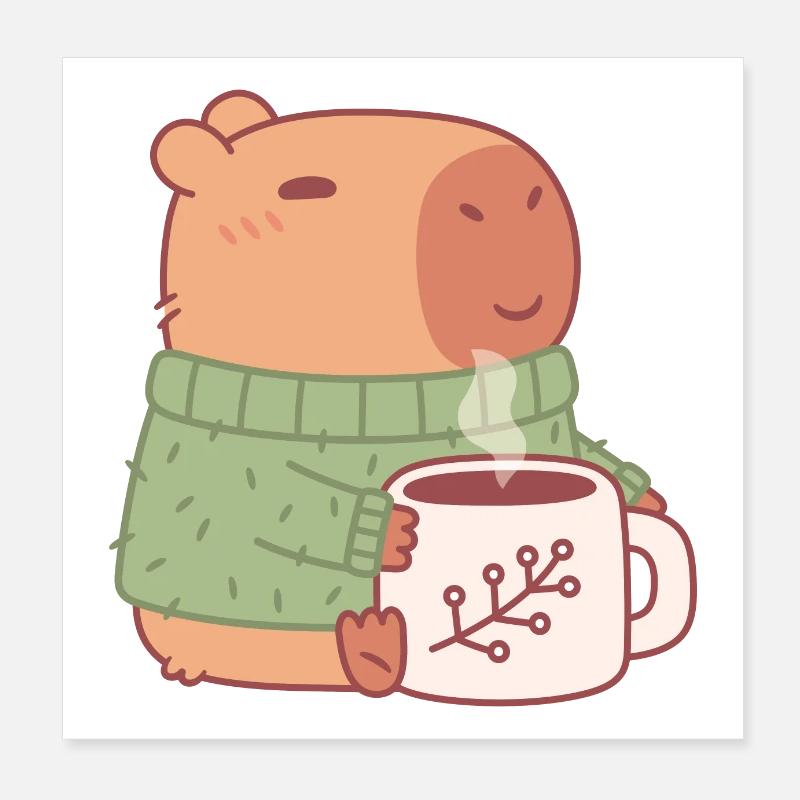 Süßes Capybara im Pullover mit heißem Kaffee Poster 20x20 cm