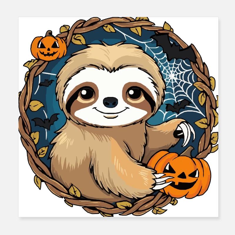 Halloween, Sloth, October 31, Thanksgiving Poster 8" x 8" (20x20 cm)