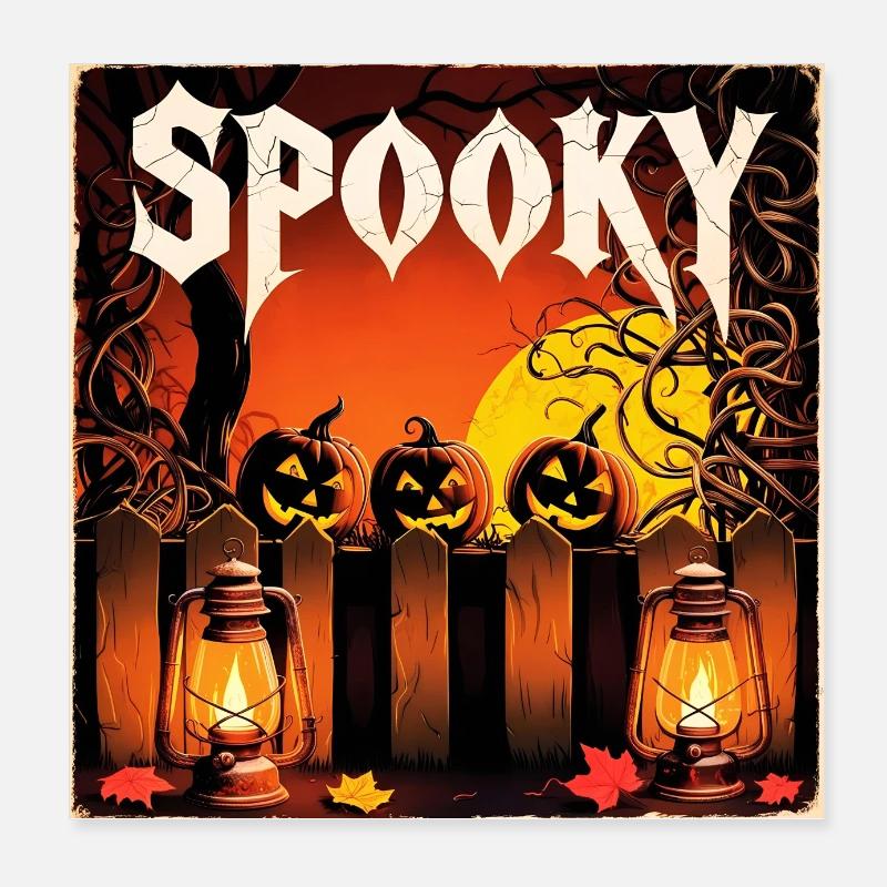 spooky Halloween pumpkins and lanterns Poster 8" x 8" (20x20 cm)