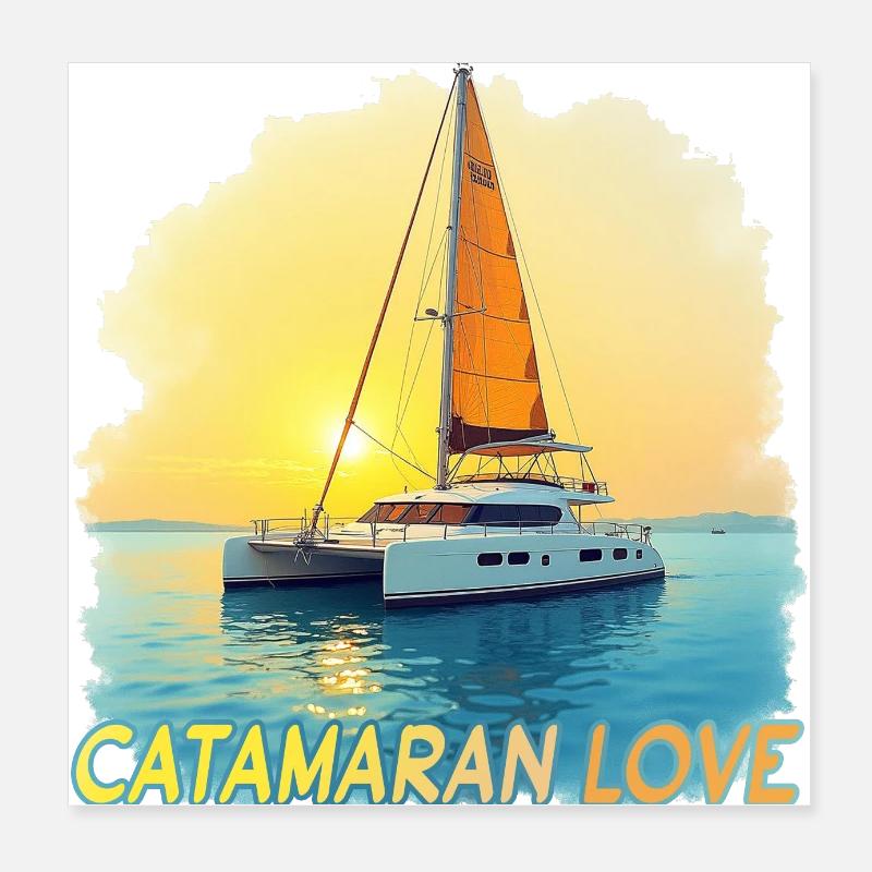 Catamaran Amour, Mer, Voile, Capitaine, Chat, Chat Poster 20 x 20 cm