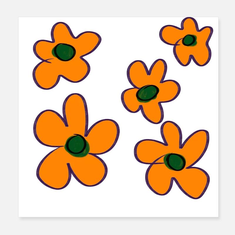 Orange abstract flowers Poster 8" x 8" (20x20 cm)