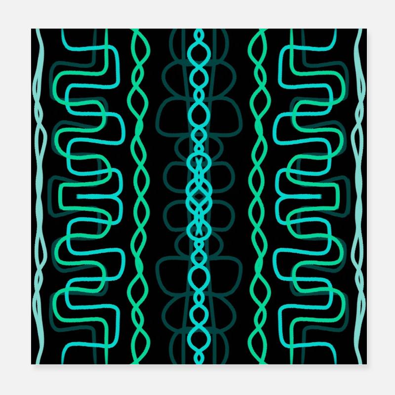 Green and light blue vertical pattern on a black background - Poster 8" x 8" (20x20 cm) - white