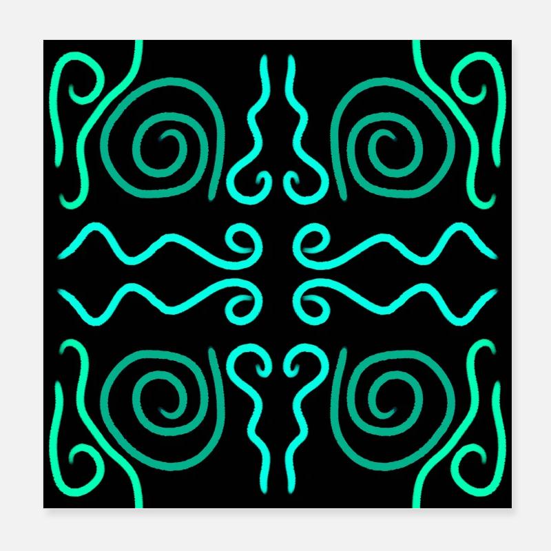 Green abstract designs on black background Poster 8" x 8" (20x20 cm)