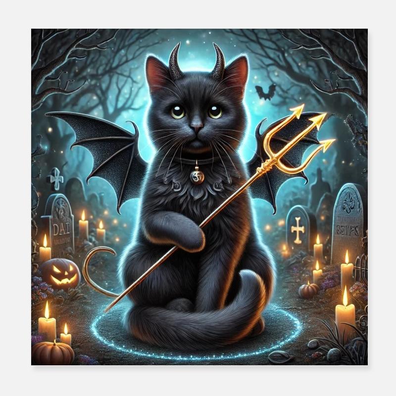 Evil Winged Black Cat halloween Poster 8" x 8" (20x20 cm)
