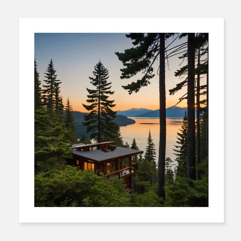 Cedar Haven Lodge - Poster 20x20 cm - Weiß