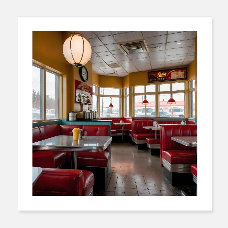 Red Booth Café Poster 8" x 8" (20x20 cm)