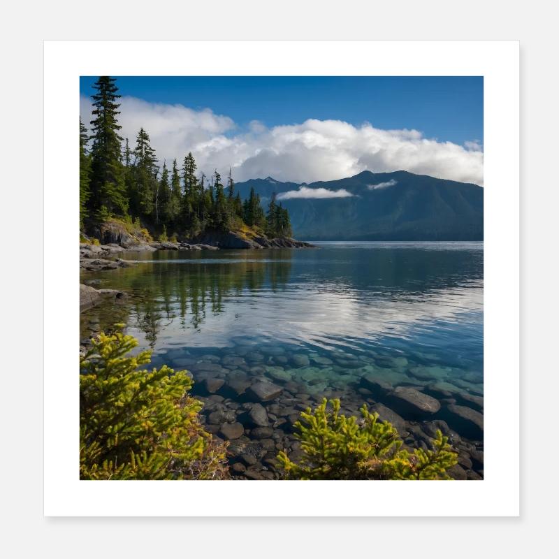 Clear water and mountains Poster 8" x 8" (20x20 cm)