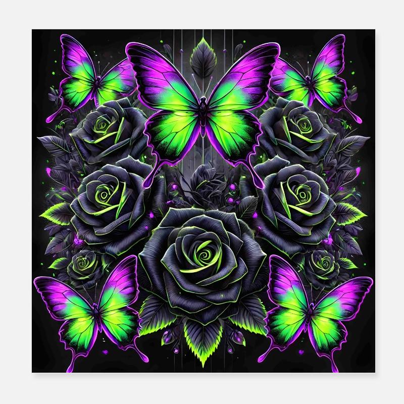 Neon-Gothic Schmetterlingskunst Poster 20x20 cm