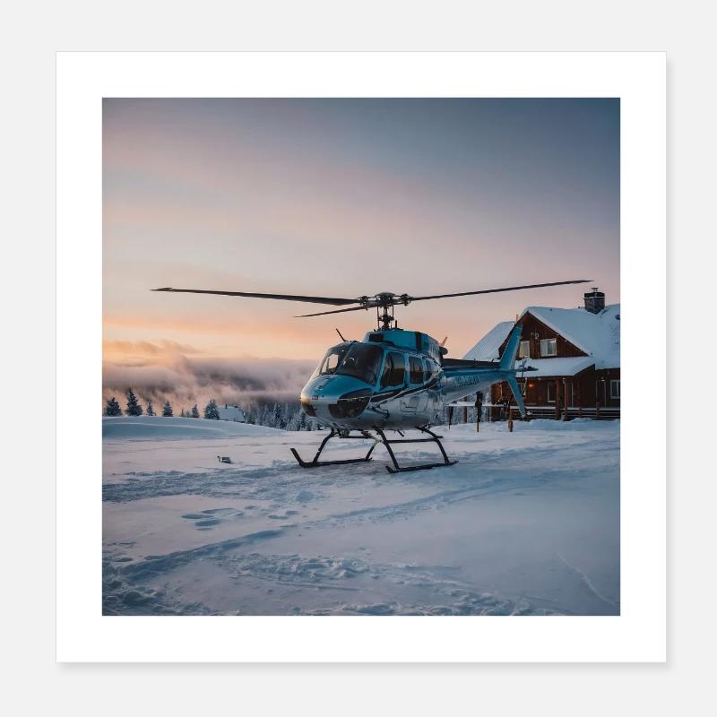 Aventure en hélicoptère dans le Canada enneigé Poster 20 x 20 cm