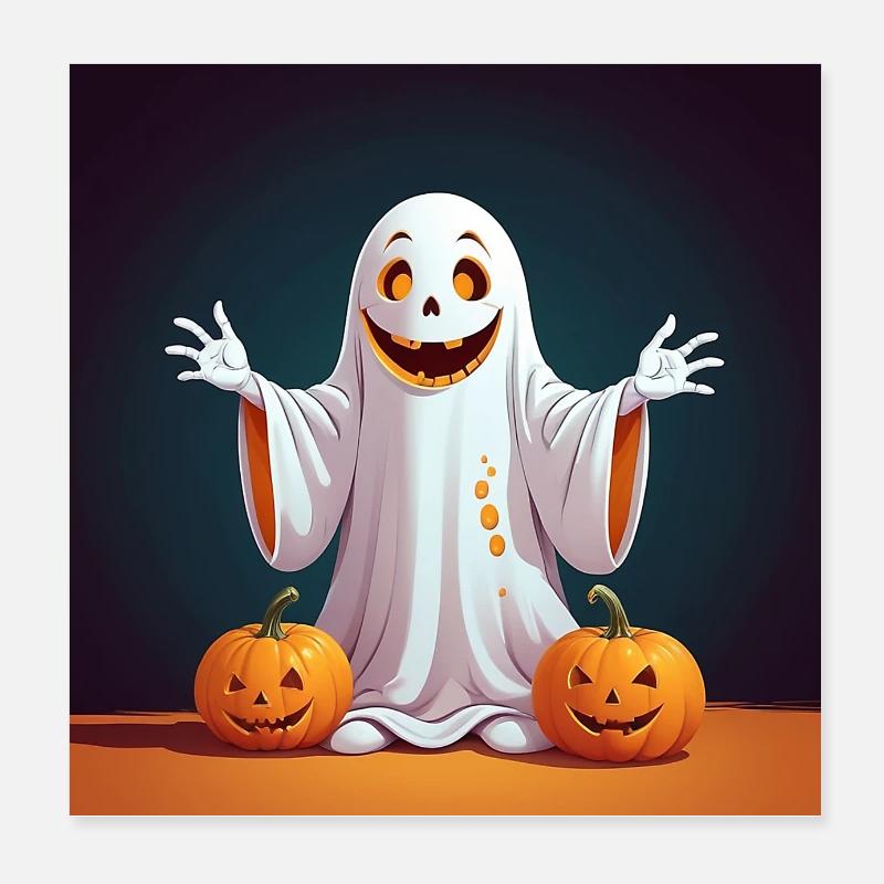 Fantôme d’Halloween avec des citrouilles Poster 20 x 20 cm