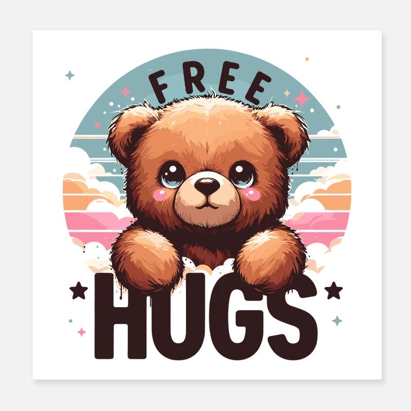 Teddy Free Hugs Love Gift Poster 8" x 8" (20x20 cm)