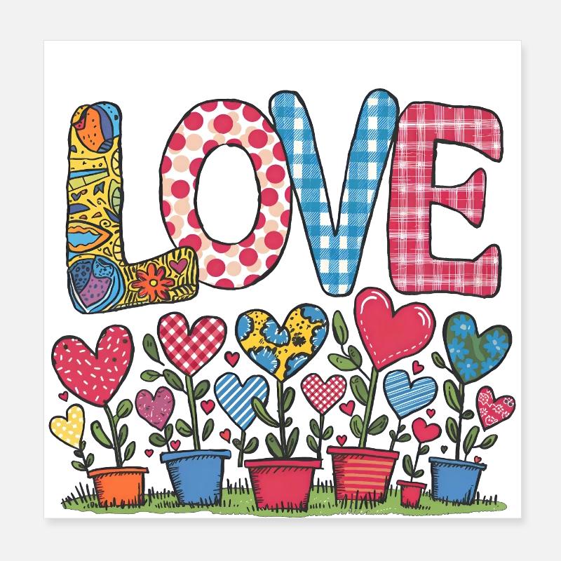 LOVE - Herzblumen Poster 20x20 cm
