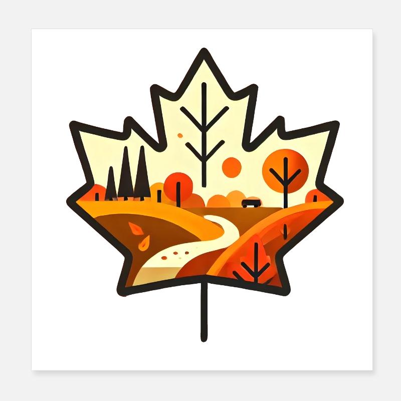 Ahornblatt mit herbstlicher Landschaft Poster 20x20 cm