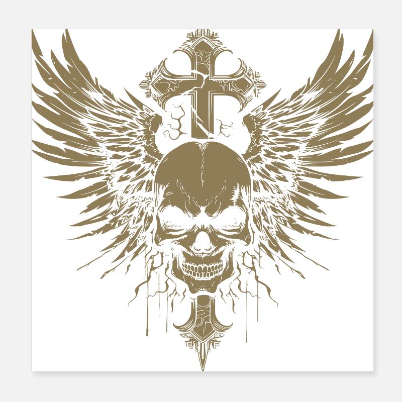 Crâne gothique Grunge Croix Poster 20 x 20 cm