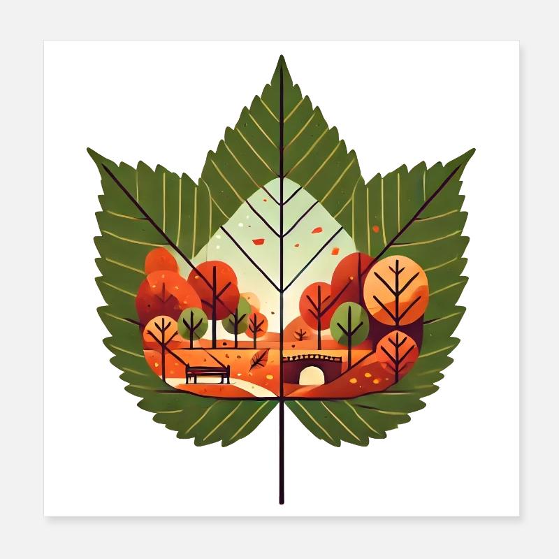 Kastanienblatt mit herbstlicher Landschaft Poster 20x20 cm