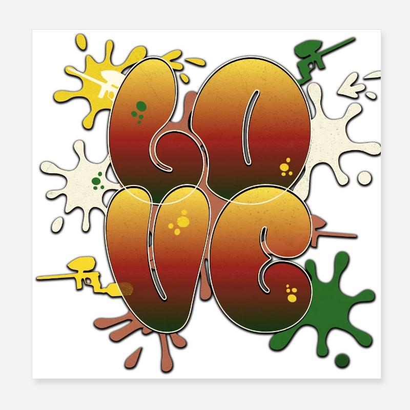 Liebe Paintball, Ballon-Graffiti mit Splatter Poster 20x20 cm